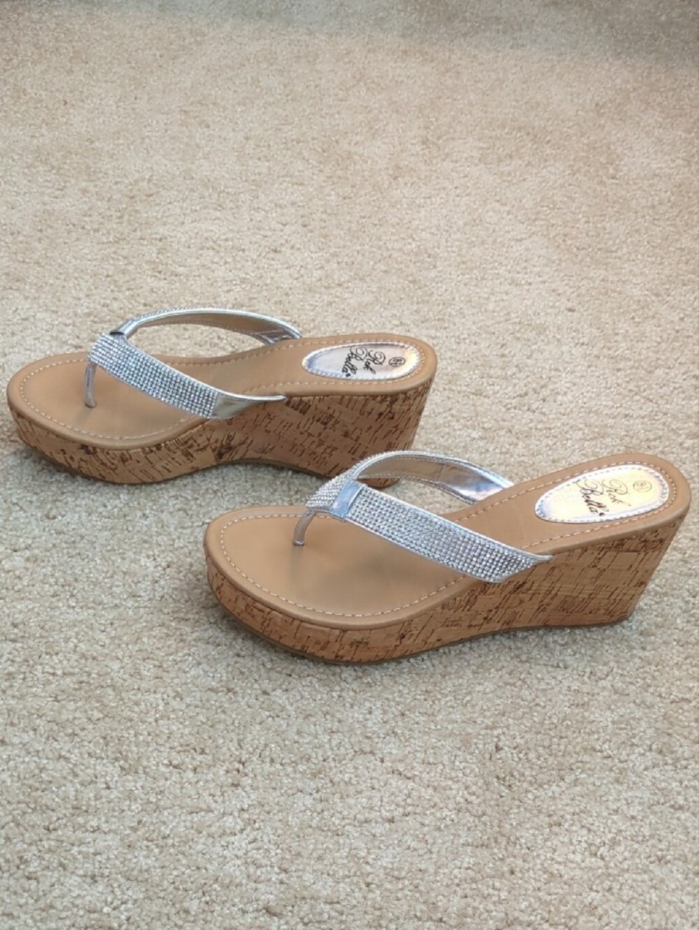 NWOB Silver Rhinestone Wedge Flip-Flops - Picture 4 of 7